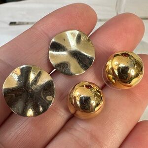 Two pair small older goldtone ear button ball earrings